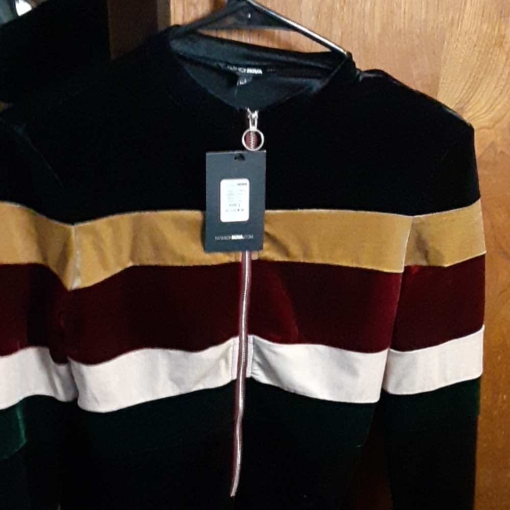 Zip up Velvet black striped dress